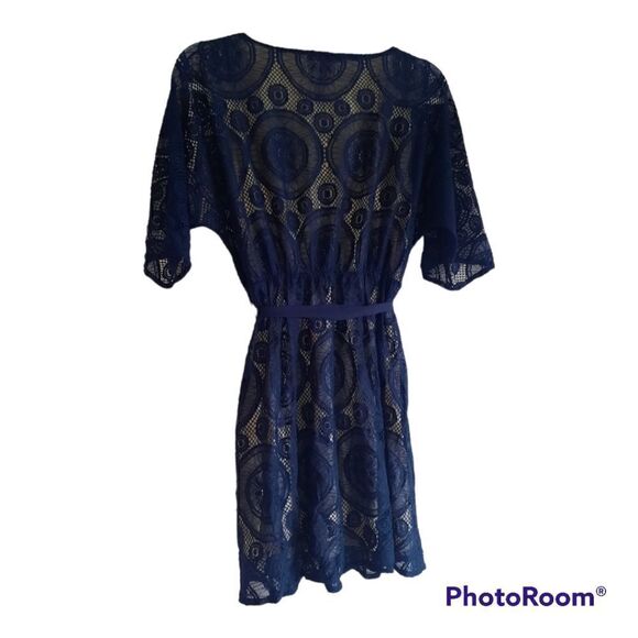 Chelsea And Violet Blue Lace Overlay Belted Dress - Picture 5 of 5